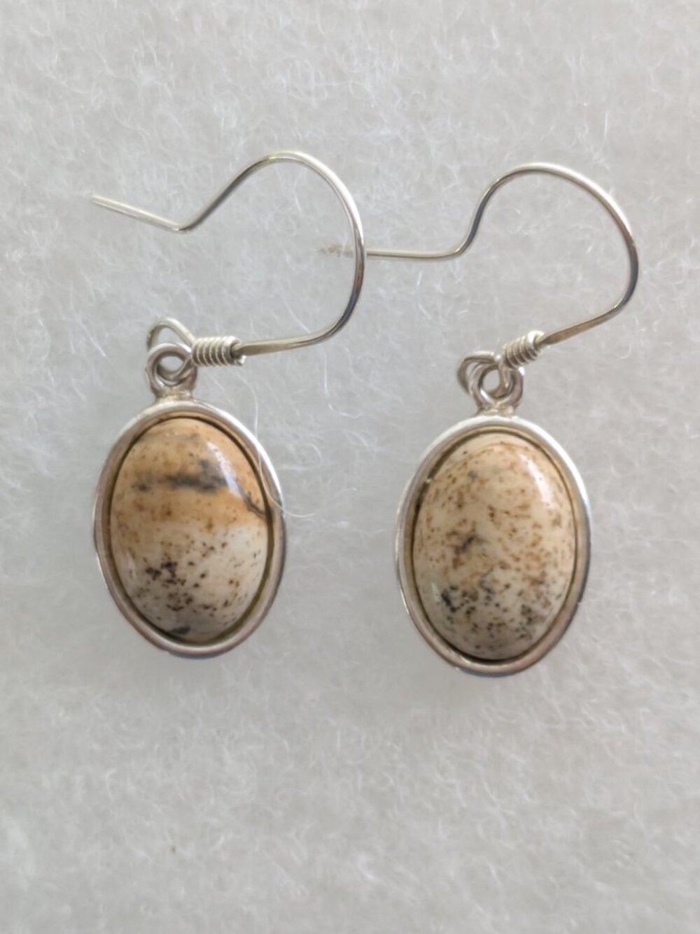 925 Sterling Silver Natural Picture Jasper Oval Dangle Earrings New
